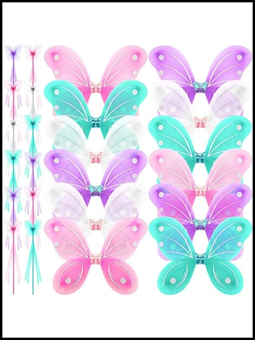 12 Sets Fairy Butterfly Wings with Wands, Pretend Play Costume Accessories for